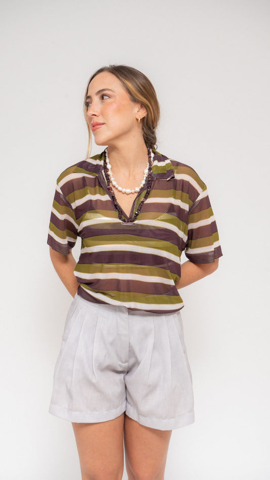 OLIVE MESH POLO SHIRT